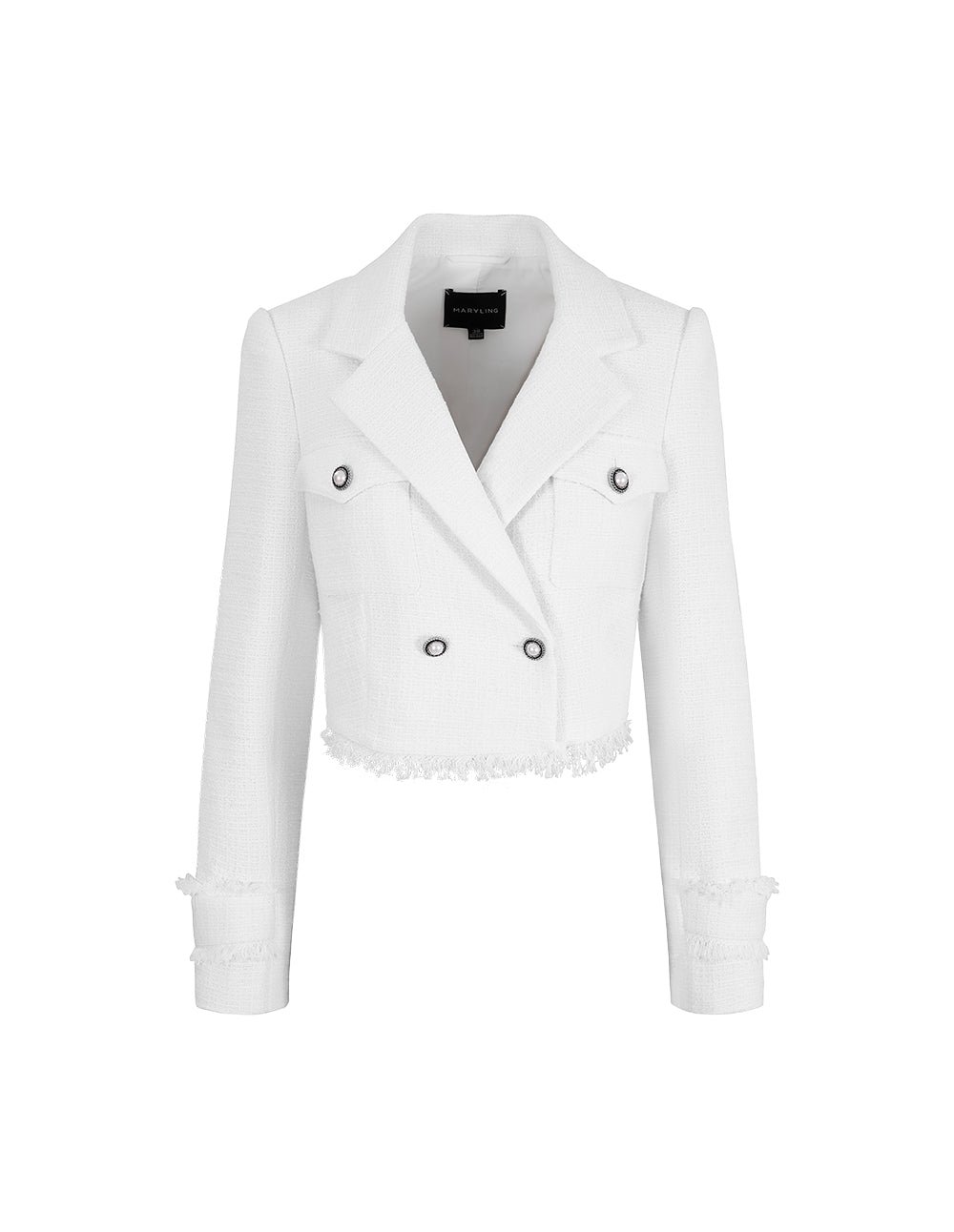 maryling white fringed tweed short blazer maryling white fringed tweed short blazer