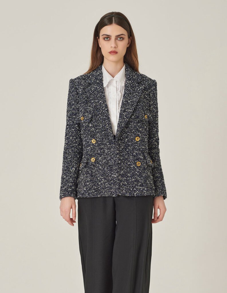 maryling lapel long sleeve tweed double breasted blazer maryling lapel long sleeve tweed double breasted blazer