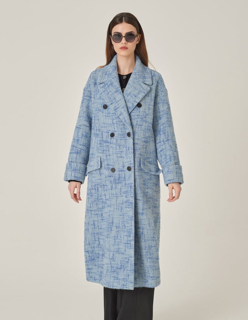 maryling blue loose double breasted long tweed wool coat maryling blue loose double breasted long tweed wool coat
