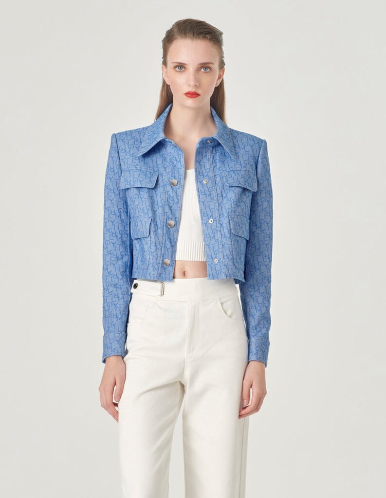 maryling logo jacquard denim short jacket maryling logo jacquard denim short jacket