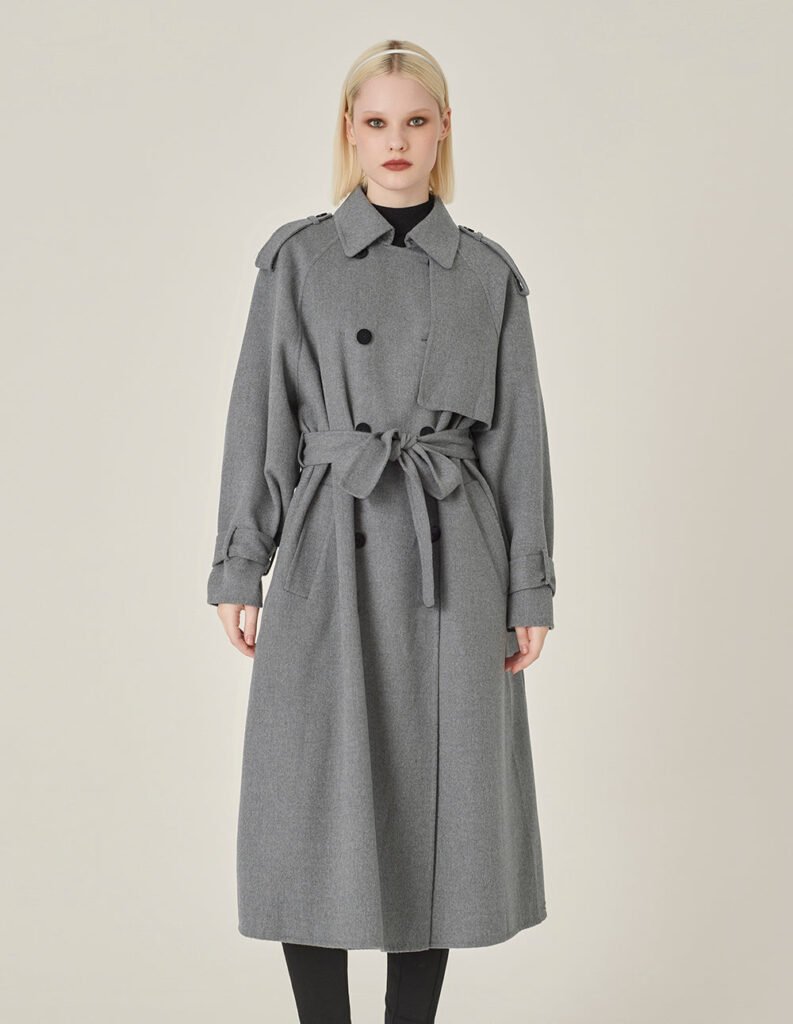 maryling gray double breasted h shaped double sided woolen coat
